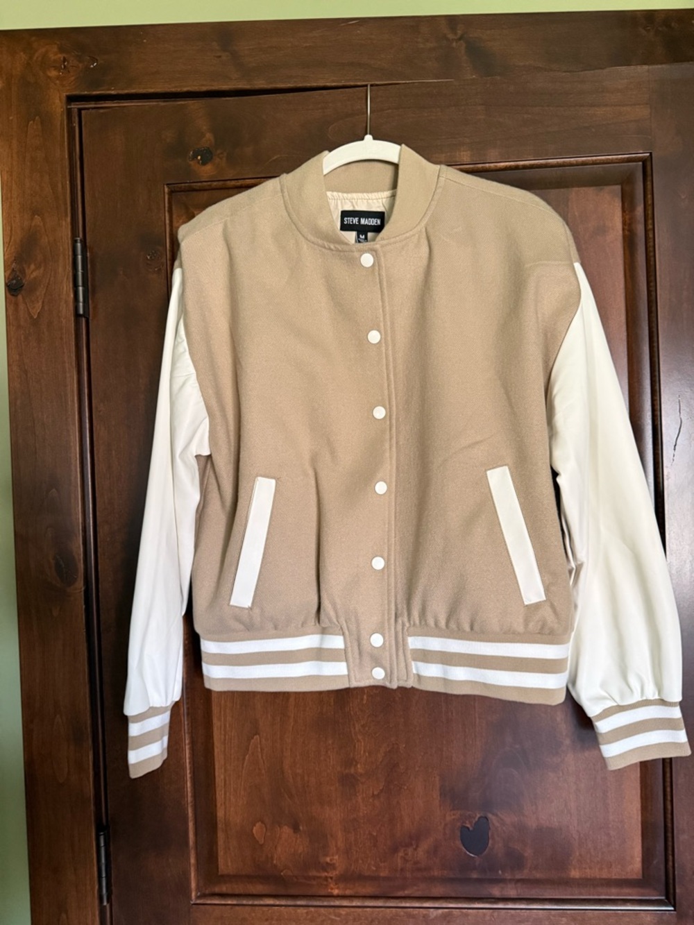 Steve Madden Tan and White Varsity Jacket NEVER WORN